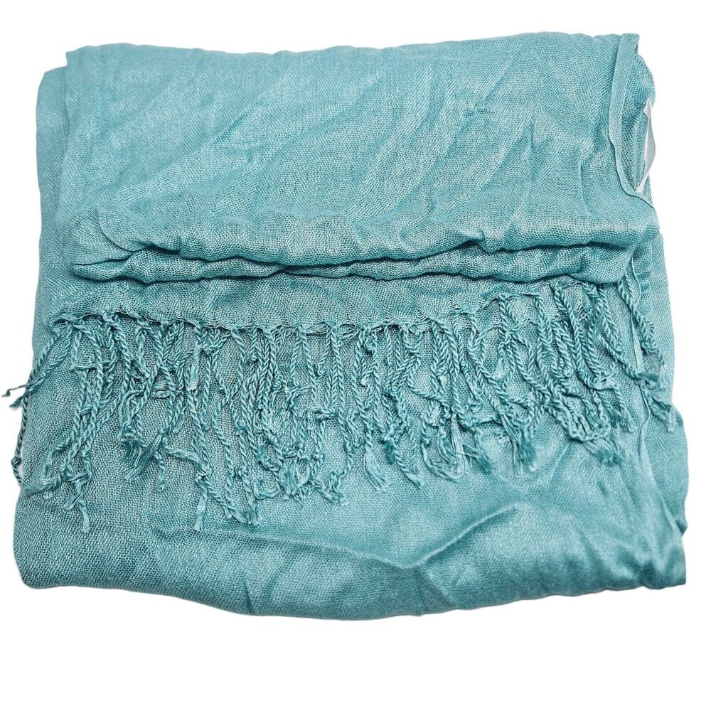 Taleen Aqua Turquoise Scarf Blue Shimer Head Wrap Pashima Stole Bohemian Hijab